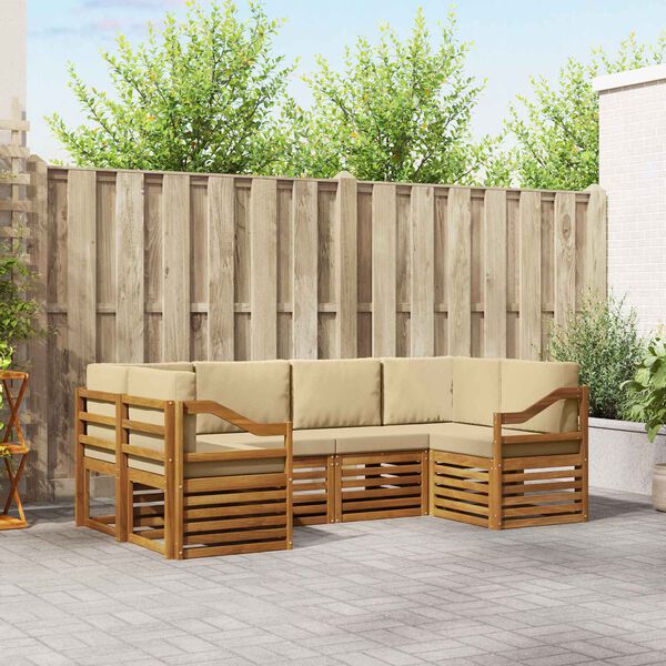 vidaXL Kotna sedežna garnitura 6 pcs Naravna Masiven les akacije