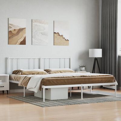 vidaXL Kovinski posteljni okvir z vzglavjem bel 200x200 cm