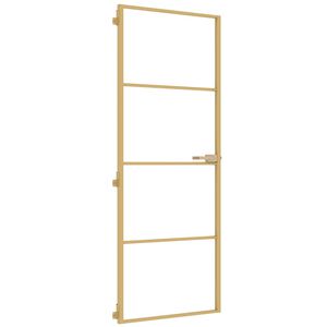 vidaXL Notranja vrata ozka zlata 76x201,5cm kaljeno steklo in aluminij