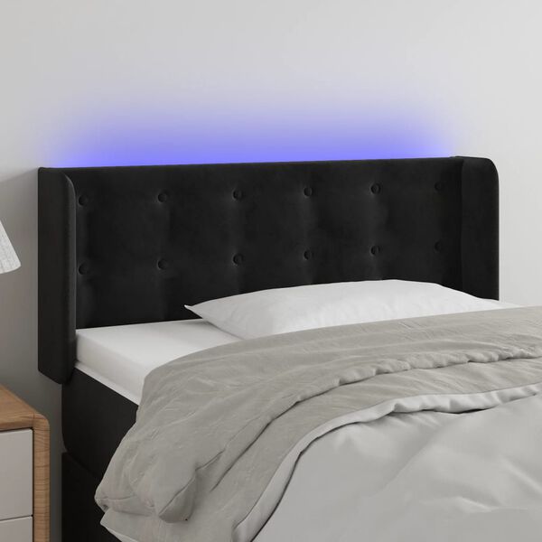 vidaXL LED posteljno vzglavje črno 93x16x78/88 cm žamet