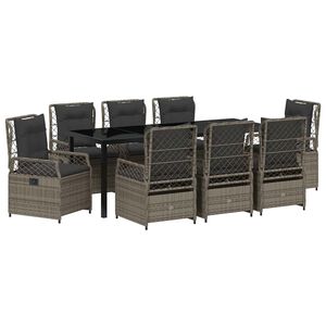 vidaXL Komplet za jedilnico v vrtu 9 pcs Siva poli ratan