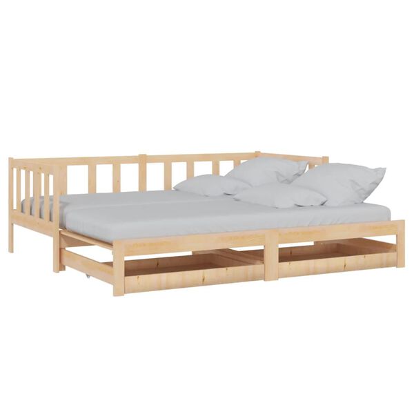vidaXL Izvlečna dnevna postelja 2x(90x200) cm trdna borovina
