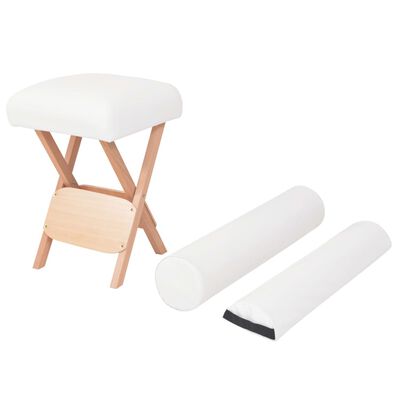 vidaXL Zložljiv masažni stolček 12 cm debel sedež in 2 blazini bel