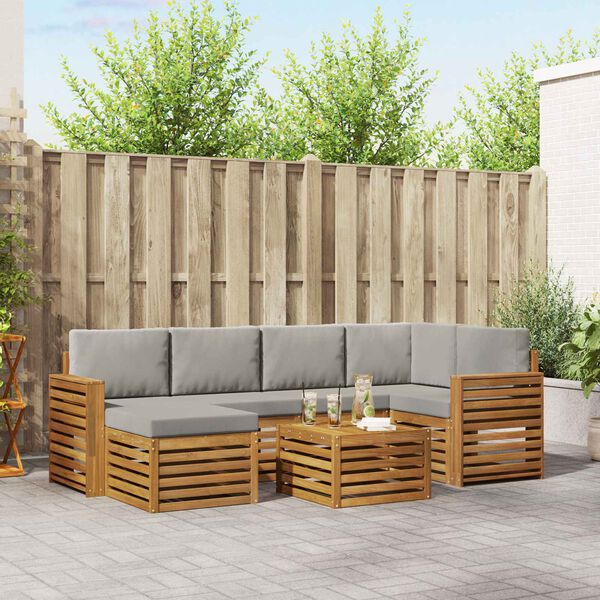 vidaXL Kotna sedežna garnitura z blazino 7 pcs Naravna in svetlo siva