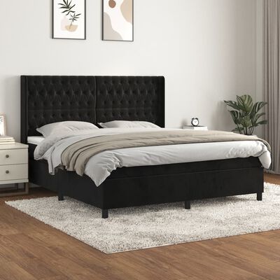 vidaXL Box spring postelja z vzmetnico črna 180x200 cm žamet