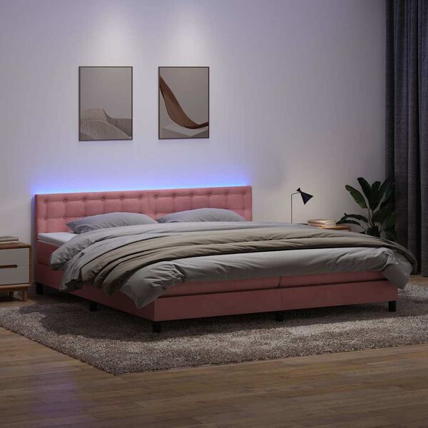 vidaXL Box spring postelja z vzmetnico LED roza 200x210 cm Velvet