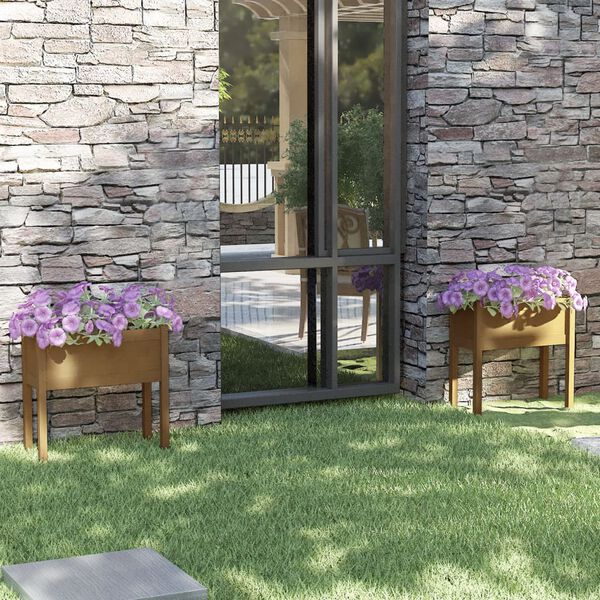 vidaXL Vrtno cvetlično korito 2 kosa medeno rjavo 70x31x70 cm borovina