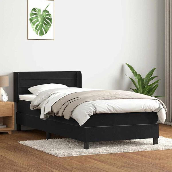 vidaXL Box spring postelja z vzmetnico črna 80x220 cm žamet