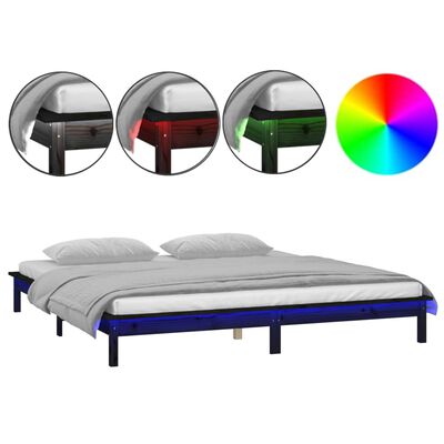 vidaXL LED posteljni okvir črn 120x200 cm trden les