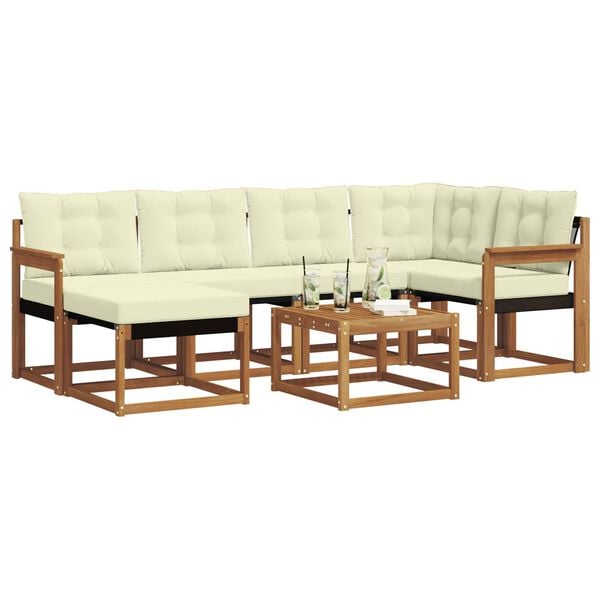 vidaXL Zunanja garnitura za sedenje z blazino 7 pcs Naravna in smetana