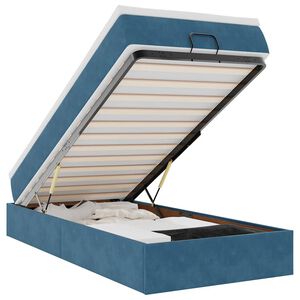 vidaXL Otomanski posteljni okvir z vzmetnico moder 90x190 cm žamet
