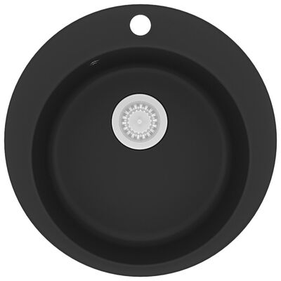 vidaXL Enojno okroglo kuhinjsko pomivalno korito iz granita črno