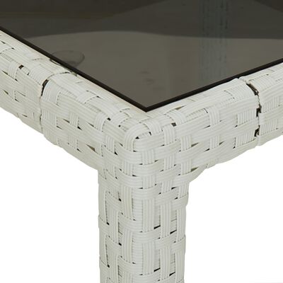 vidaXL Vrtna miza bela 190x90x75 cm kaljeno steklo in poli ratan