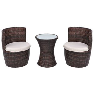 vidaXL Bistro garnitura z blazinami 3-delna poli ratan rjava