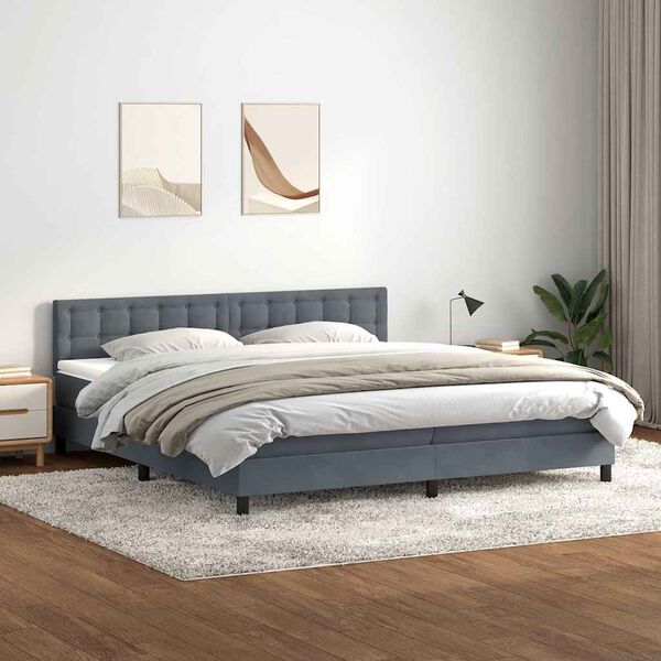 vidaXL Box Spring postelja z vzmetnico Temno siva 200x210 cm Velvet