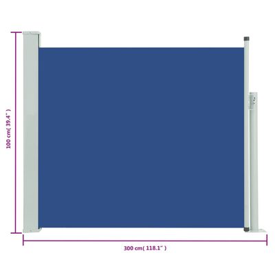 vidaXL Zložljiva stranska tenda za teraso 100x300 cm modra