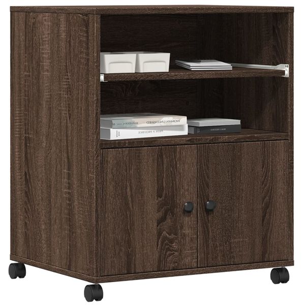 vidaXL Stojalo za tiskalnik s kolesi rjavi hrast 60x48x74 cm