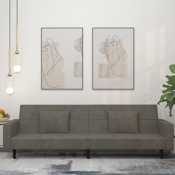 vidaXL Kavč dvosed z ležiščem in dvema blazinama temno siv žamet