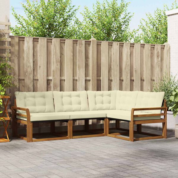 vidaXL Zunanja garnitura za sedenje z blazino 4 pcs Naravna in smetana