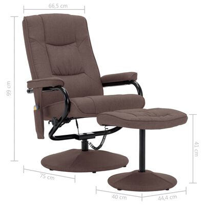 vidaXL Masažni fotelj s stolčkom za noge rjavo blago