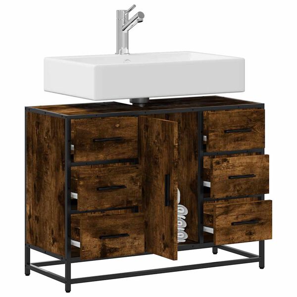 vidaXL Kopalni&scaron;ka omarica za umivalnik dim. hrast 80x33x60 cm inž. les