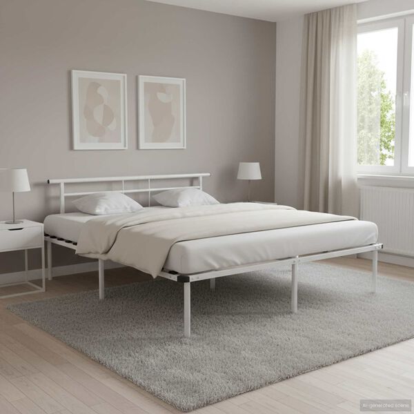 vidaXL Posteljni okvir bel kovinski 200x200 cm