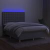vidaXL Box spring postelja z vzmetnico LED svetlo siva 140x190cm blago