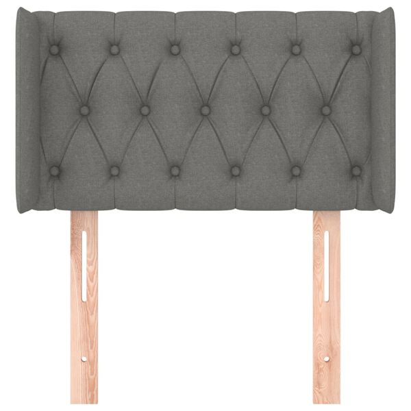 vidaXL Vzglavje z u&scaron;esi temno sivo 83x16x78/88 cm blago