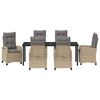 vidaXL Komplet za jedilnico v vrtu z blazino 7 pcs Bež poli ratan