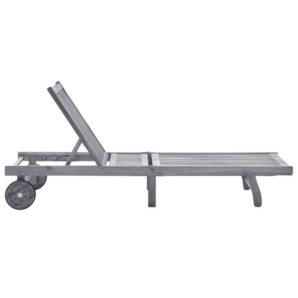 vidaXL Vrtni ležalnik z blazino siv trden akacijev les