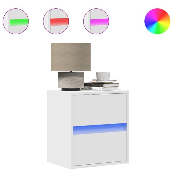 vidaXL Stenska nočna omarica z LED lučkami 2 kosa bela