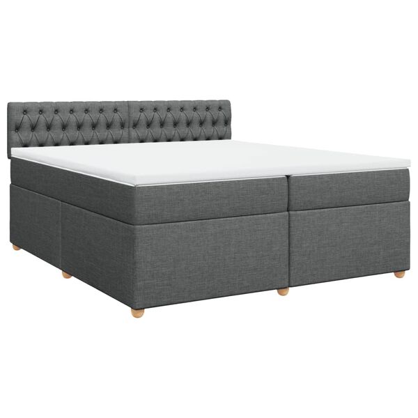 vidaXL Box spring postelja z vzmetnico temno siva 200x200 cm blago