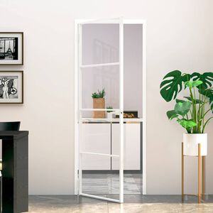 vidaXL Notranja vrata bela 76x201,5 cm kaljeno steklo aluminij tanka