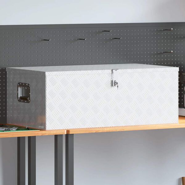 vidaXL Škatla za shranjevanje srebrna 100x55x37 cm aluminij
