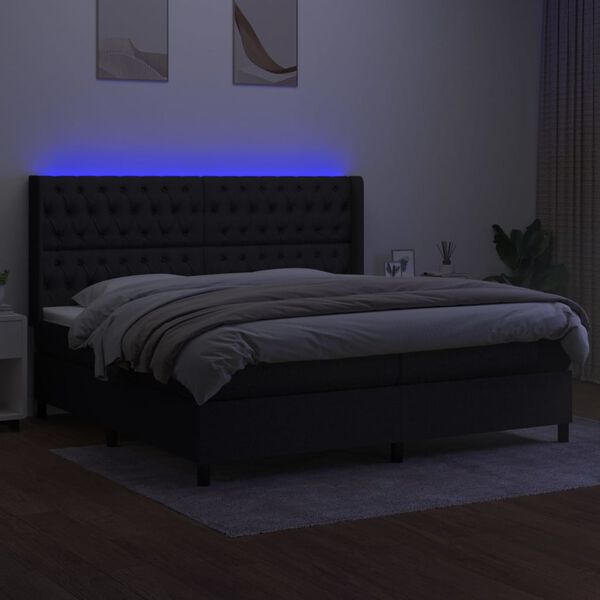 vidaXL Box spring postelja z vzmetnico LED črna 200x200 cm blago