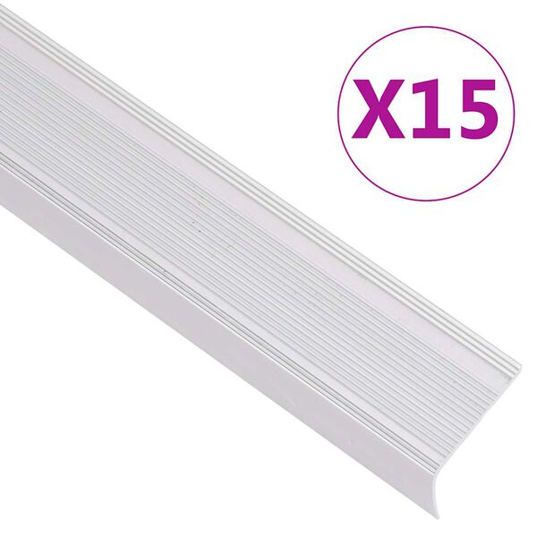 vidaXL Obrobe za stopnice L-oblike 15 kosov aluminij 90 cm srebrne