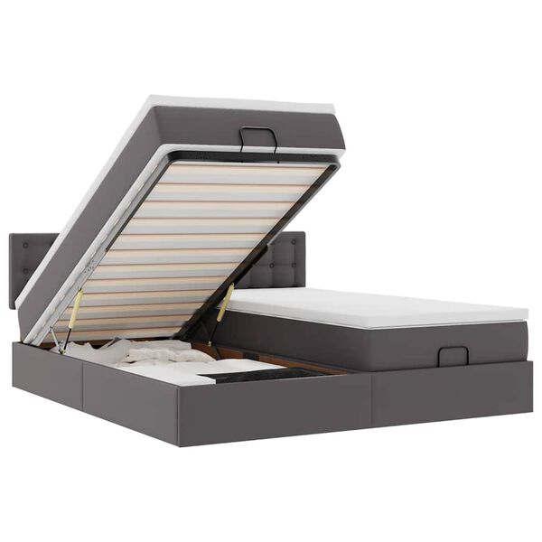 vidaXL Otomanski posteljni okvir z vzmetnicami siv 160x200cm um. usnje