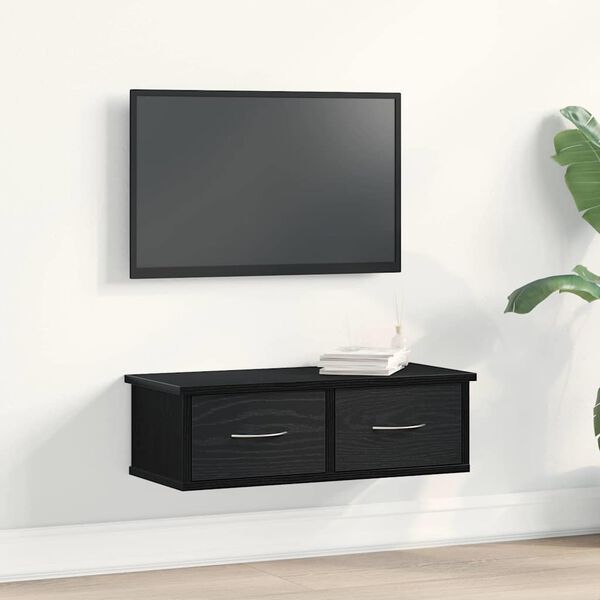 vidaXL Omarica na steni s predalom Črna Orehovina 60 x 26 x 18,5 cm