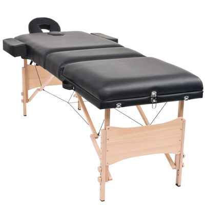 vidaXL 3-conska zložljiva masažna miza in stolček debeline 10 cm črna