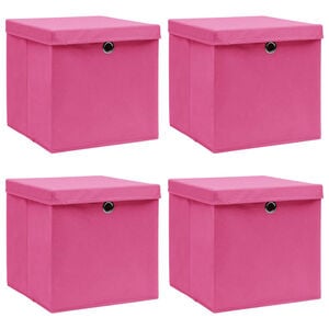 vidaXL &Scaron;katle za shranjevanje s pokrovi 4 kosi roza 32x32x32 cm blago