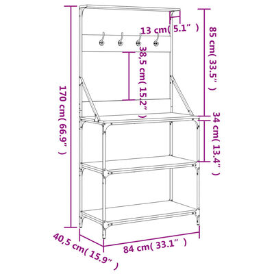 vidaXL Regal za peko s kavlji 4-nadstropni rjavi hrast inženirski les