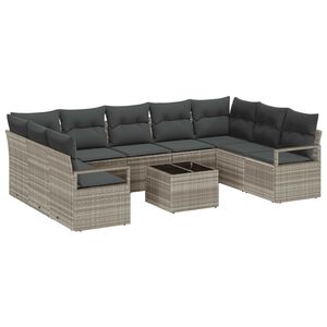 vidaXL Vrtna sedežna garnitura z blazino 10 pcs Svetlo siva poli ratan