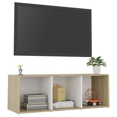 vidaXL TV omarica bela in sonoma hrast 107x35x37 cm iverna plošča
