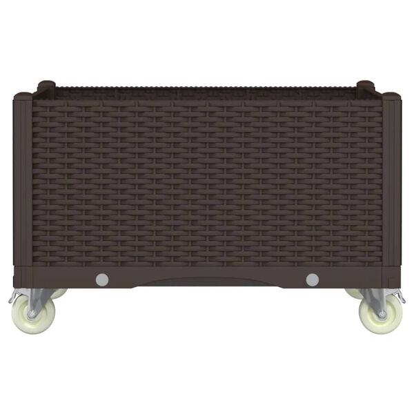 vidaXL Cvetlično korito s kolesi rjavo 80x50x54 cm PP