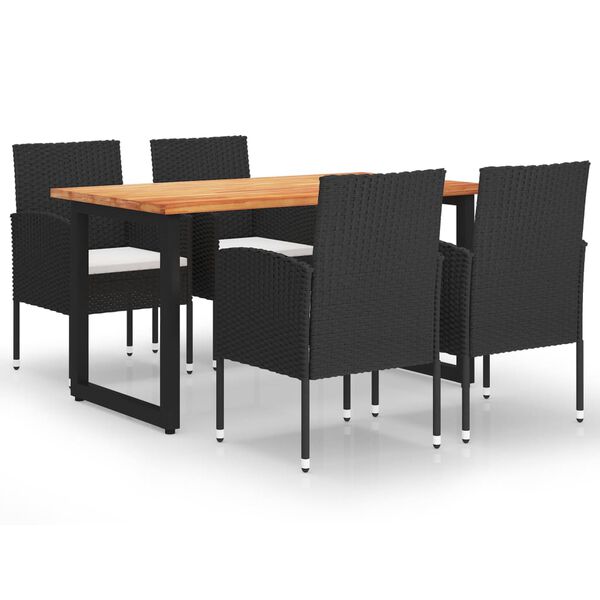 vidaXL Vrtna jedilna garnitura 5-delna z blazinami poli ratan črna