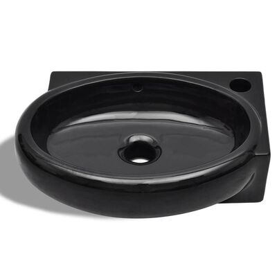 Keramičen kopalniški umivalnik okrogel z luknjo za pipo črn