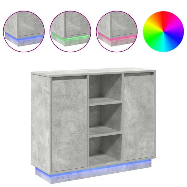 vidaXL LED bočni predalnik z LED lučmi Betonsko siva 90 x 32 x 75 cm