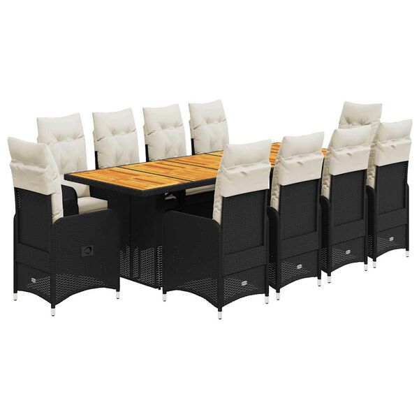 vidaXL Vrtna bistro garnitura 11-delna z blazinami črn poli ratan