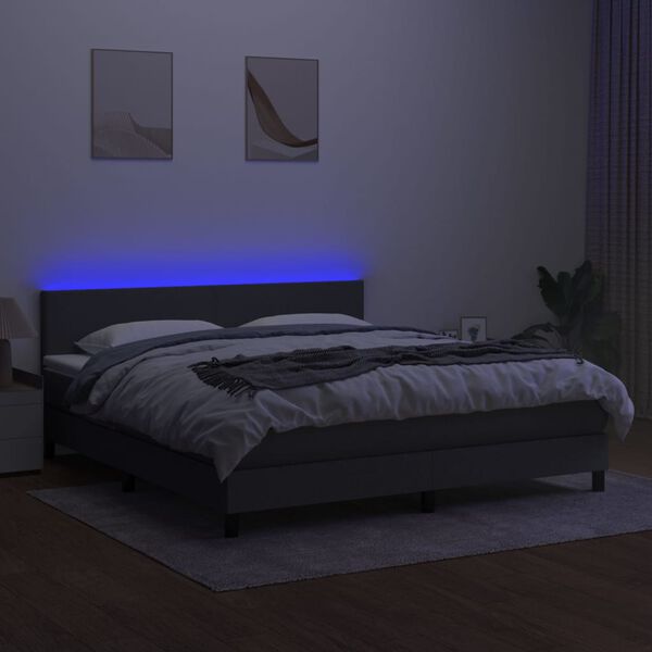 vidaXL Box spring postelja z vzmetnico LED temno siva 160x200 cm blago