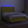 vidaXL Box spring postelja z vzmetnico LED zelena 140x190 cm blago